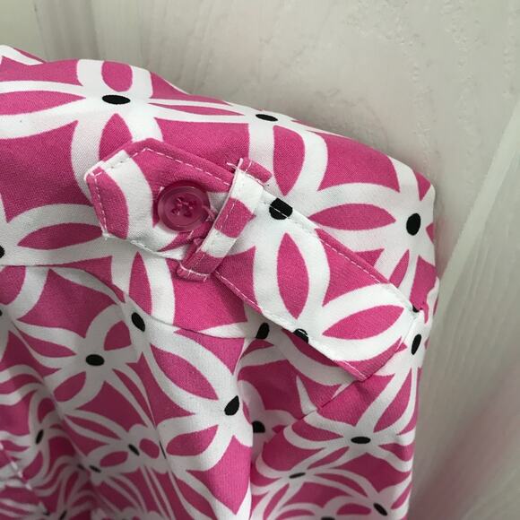 Coral Bay Hot Pink & White Mod Pattern Button Up Blouse Top Small Relaxed EUC - Picture 7 of 7